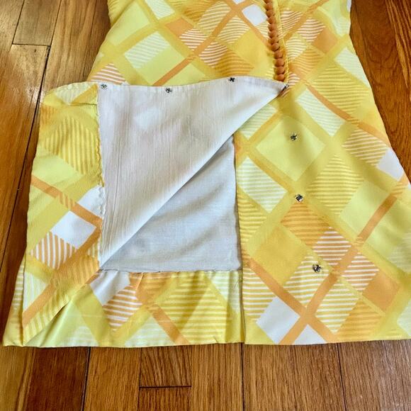 Vintage 1960s Handmade Yellow Plaid Mini Dress with Snap Button Front - Picture 4 of 16